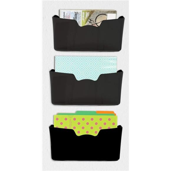 3 Pack - Simple Houseware Plastic Single Pocket Wall Mount File Holder, Black - Picture 2 of 6